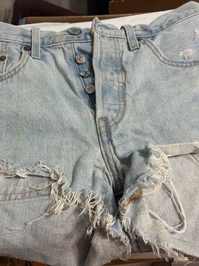Levis 501 women's distressed denim jeans light blue 27 inch waist